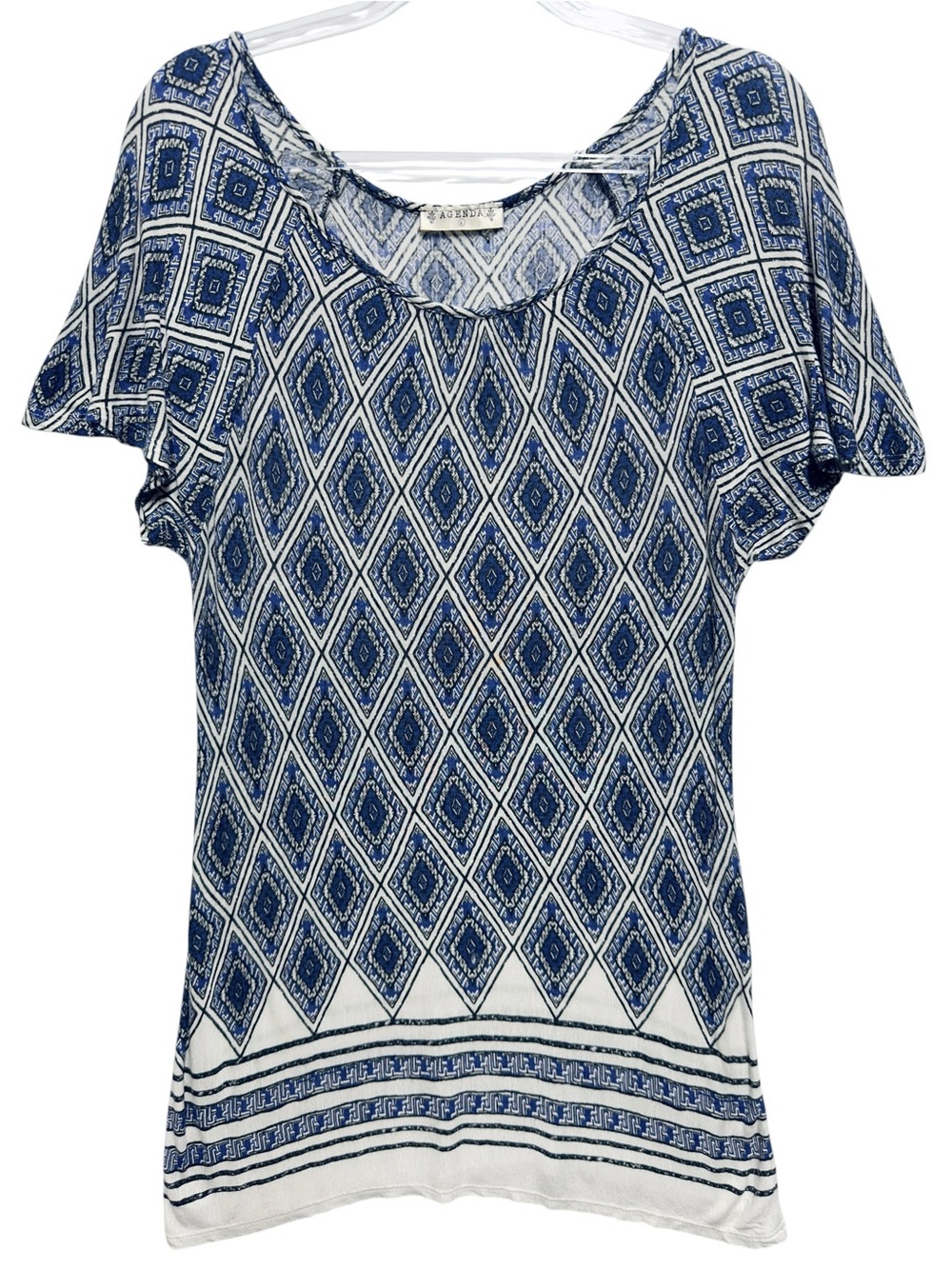 Pure Rayon Knit Diamond Argyle Aztec Striped Tunic Top Blouse
